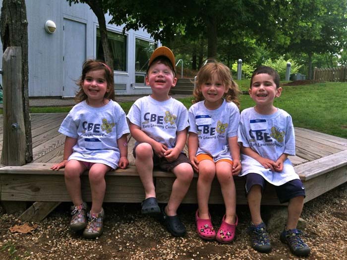 Students wearing CBE Early Learning Center T-shirts